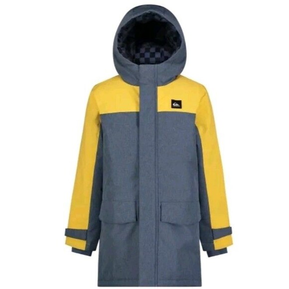 Quicksilver Youth Boys Hooded Parka Blue/Yellow Size Small New With Tags - Picture 3 of 5